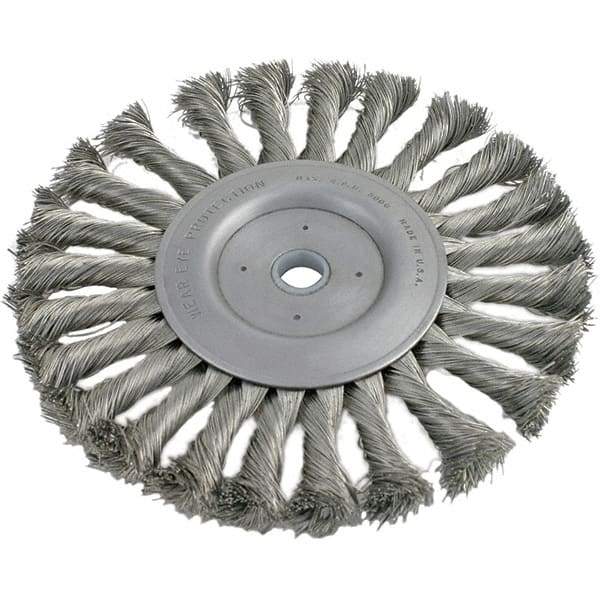 Brush Research Mfg. - 3" OD, 3/8 & 1/2" Arbor Hole, Knotted Carbon Wheel Brush - 7/16" Face Width, 1/2" Trim Length, 20,000 RPM - Benchmark Tooling
