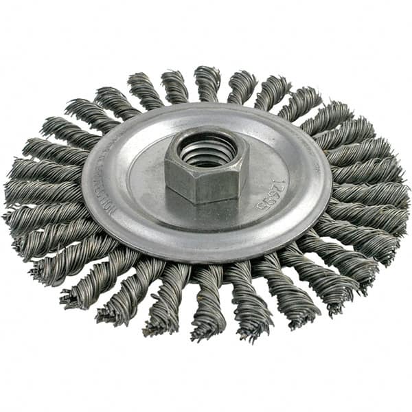 Brush Research Mfg. - 4" OD, 5/8-11 Arbor Hole, Stringer Bead Stainless Steel Wheel Brush - 3/16" Face Width, 7/8" Trim Length, 20,000 RPM - Benchmark Tooling