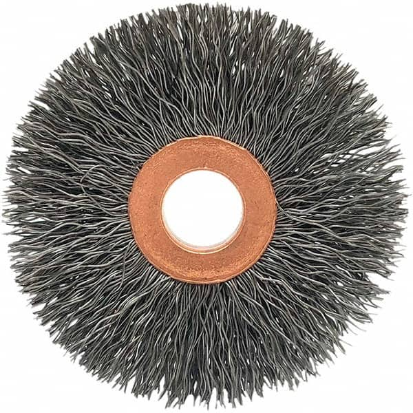 Brush Research Mfg. - 2-1/2" OD, 1/2" Arbor Hole, Crimped Stainless Steel Wheel Brush - Benchmark Tooling