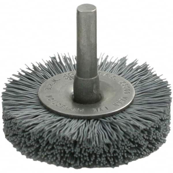 Brush Research Mfg. - 3" OD, Straight Filament Abrasive Nylon Wheel Brush - 3/8" Face Width, 13/16" Trim Length, 25,000 RPM - Benchmark Tooling