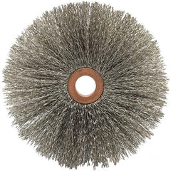 Brush Research Mfg. - 4" OD, 1/2" Arbor Hole, Crimped Carbon Wheel Brush - 5/8" Face Width, 1-9/16" Trim Length, 20,000 RPM - Benchmark Tooling