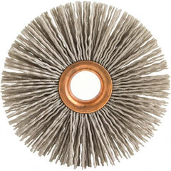Brush Research Mfg. - 1" OD, 3/8" Arbor Hole, Crimped Abrasive Nylon Wheel Brush - 1/4" Face Width, 1/8" Trim Length, 20,000 RPM - Benchmark Tooling