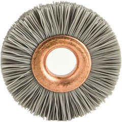 Brush Research Mfg. - 1" OD, 3/8" Arbor Hole, Crimped Abrasive Nylon Wheel Brush - 1/4" Face Width, 1/8" Trim Length, 20,000 RPM - Benchmark Tooling