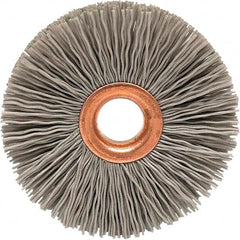 Brush Research Mfg. - 1-1/2" OD, 3/8" Arbor Hole, Crimped Abrasive Nylon Wheel Brush - 5/16" Face Width, 3/8" Trim Length, 20,000 RPM - Benchmark Tooling