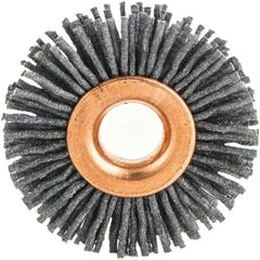 Brush Research Mfg. - 1" OD, 3/8" Arbor Hole, Crimped Abrasive Nylon Wheel Brush - 1/4" Face Width, 1/8" Trim Length, 20,000 RPM - Benchmark Tooling