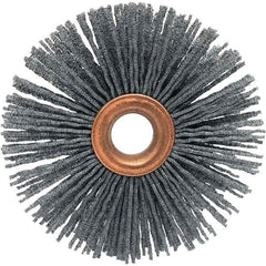 Brush Research Mfg. - 1-1/2" OD, 3/8" Arbor Hole, Crimped Abrasive Nylon Wheel Brush - 5/16" Face Width, 3/8" Trim Length, 20,000 RPM - Benchmark Tooling