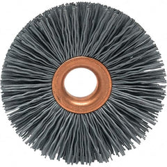 Brush Research Mfg. - 1" OD, 3/8" Arbor Hole, Crimped Abrasive Nylon Wheel Brush - 1/4" Face Width, 1/8" Trim Length, 20,000 RPM - Benchmark Tooling