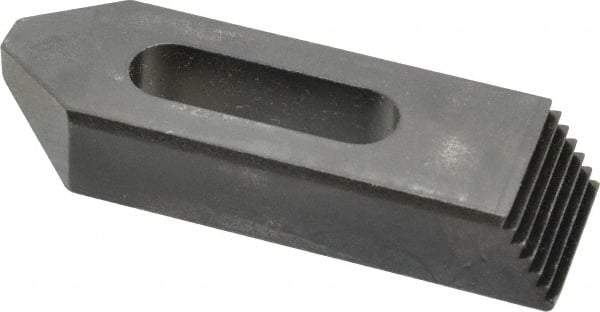 Jergens - 1/2" Stud, Low Carbon Steel, Plain Strap Clamp - 1-1/4" Travel, 4" OAL x 1-1/4" Wide x 3/4" High, Black Oxide Finish, Tapered Nose - Benchmark Tooling