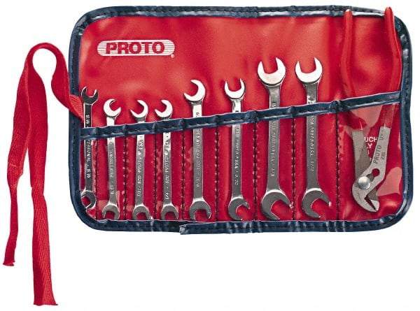 Proto - 9 Piece, 13/16" x 15/64" to 3/8" x 11/32", Ignition Wrench Set - Inch Measurement Standard, Chrome Finish, Comes in Vinyl Pouch - Benchmark Tooling