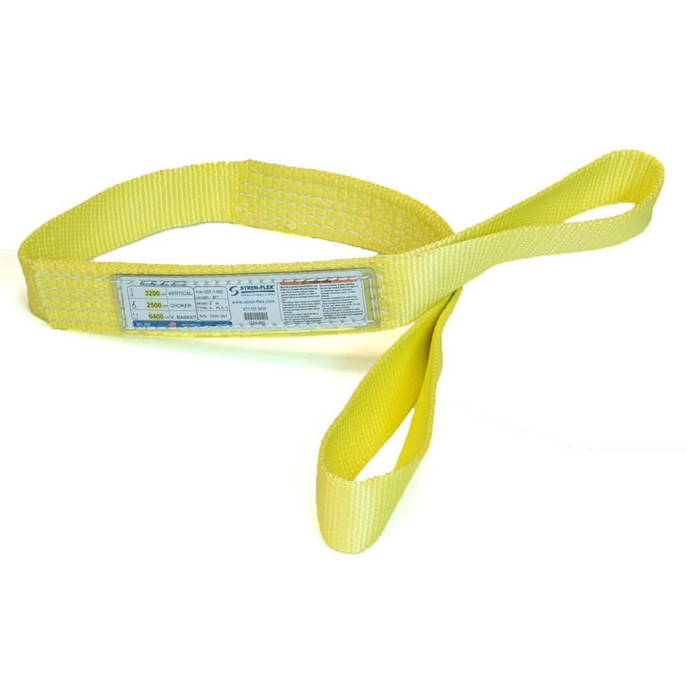 Slings & Tiedowns (Load-Rated); Sling Type: Eye & Eye; Length (Feet): 6; Vertical Capacity (Lb.): 3200; Choker Capacity (Lb.): 2500; Width (Inch): 2; Basket Capacity (Lb.): 6400; Eye Type: Flat Eye; Sling Material: Nylon; Sling Width: 2 in; Eye Length: 10