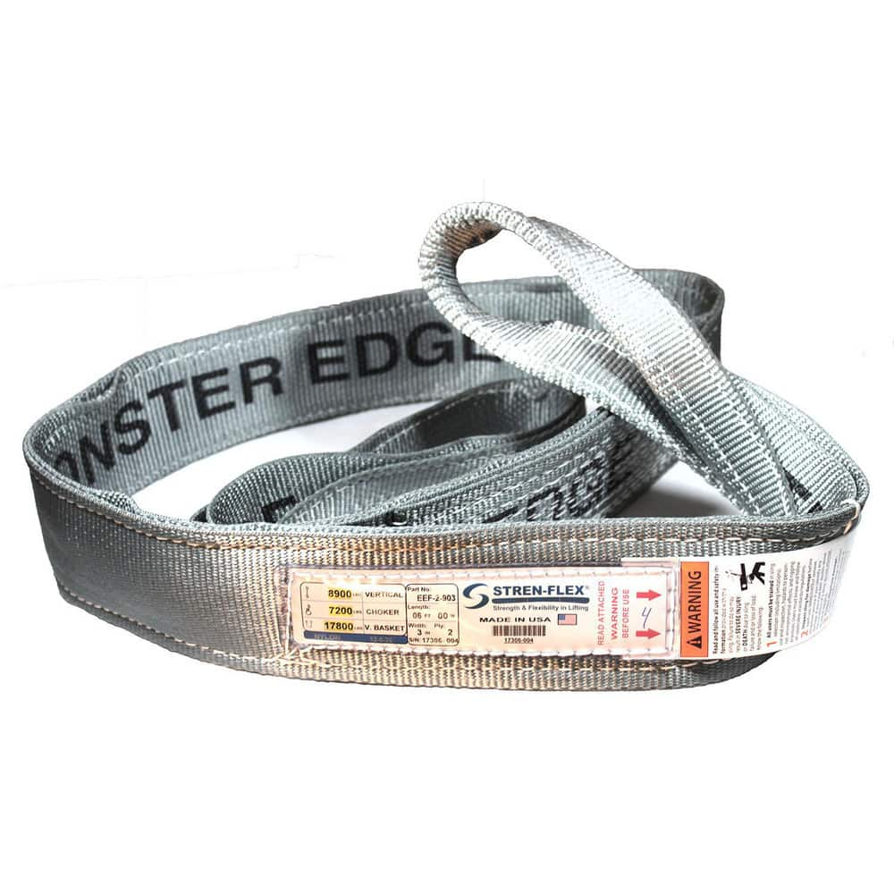 Slings & Tiedowns (Load-Rated); Sling Type: Eye & Eye; Length (Feet): 20; Vertical Capacity (Lb.): 11500; Choker Capacity (Lb.): 9200; Width (Inch): 4; Basket Capacity (Lb.): 23000; Eye Type: Twisted Eye; Sling Material: Nylon; Sling Width: 4 in; Eye Leng