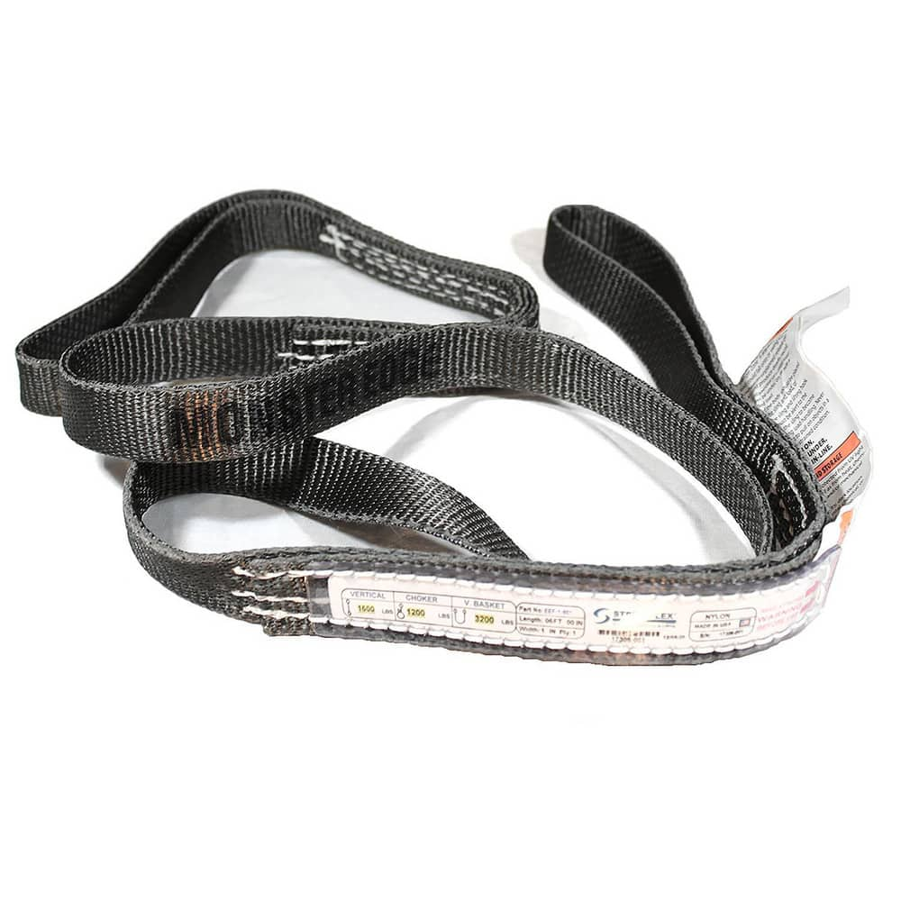 Slings & Tiedowns (Load-Rated); Sling Type: Eye & Eye; Length (Feet): 4; Vertical Capacity (Lb.): 1600; Choker Capacity (Lb.): 1200; Width (Inch): 1; Basket Capacity (Lb.): 3200; Eye Type: Flat Eye; Sling Material: Nylon; Sling Width: 1 in; Eye Length: 10