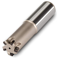 Indexable High-Feed End Mill: 32 mm Cut Dia, 1.25 mm Cylindrical Shank Uses 4 UNLU Inserts, 1.52 mm Max Depth, 160 mm OAL, Through Coolant