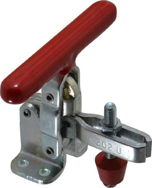 De-Sta-Co - 200 Lb Holding Capacity, Vertical Handle, Manual Hold Down Toggle Clamp - 65° Handle Movement, 105° Bar Opening, U-Bar, Flanged Base, Electro-Plated Zinc, Carbon Steel - Benchmark Tooling