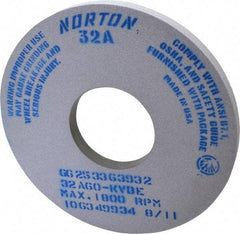 Norton - 14" Diam x 5" Hole x 1" Thick, K Hardness, 60 Grit Surface Grinding Wheel - Aluminum Oxide, Type 1, Medium Grade, 1,800 Max RPM, Vitrified Bond, No Recess - Benchmark Tooling
