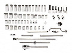 Proto - 65 Piece 1/2" Drive Standard Deep Socket Set - 8 & 12 Points, 3/8 to 1-1/2", Inch Measurement Standard - Benchmark Tooling
