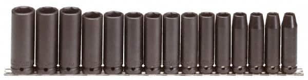 Proto - 15 Piece 1/2" Drive Deep Impact Socket Set - 6 Points, 10 to 24mm, Metric Measurement Standard - Benchmark Tooling