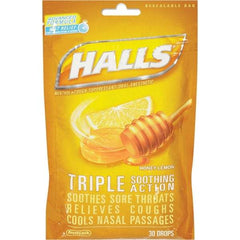 HALLS - Honey Lemon Flavor Cough Drop Lozenges - Sore Throat Relief - Benchmark Tooling