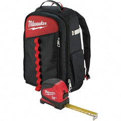 Milwaukee Tool - 22 Pocket Black & Red Ballistic Nylon Backpack Tool Bag - 11" Wide x 7-7/8" Deep x 19-5/8" High - Benchmark Tooling