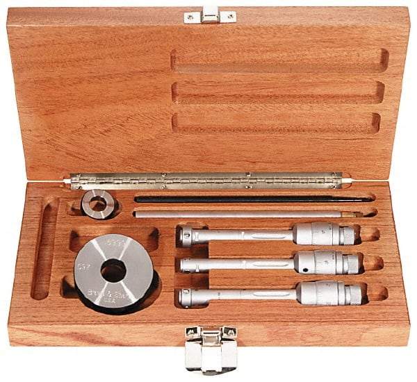 TESA Brown & Sharpe - 0.8 to 1.6", TiN Coated, Hole Mechanical Inside Micrometer Set - 0.0001 & 0.0002" Graduation, 6" Extension Rod Length, (1) Setting Ring Included - Benchmark Tooling