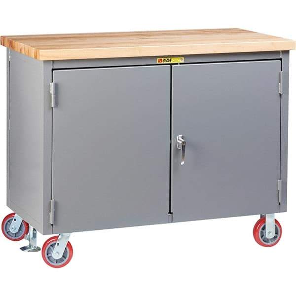 Little Giant - 3,000 Lb Capacity, 2 Shelf, 2 Door Mobile Workbench Cabinet - 72" Wide x 30" Deep x 38-3/4" High, Steel, Gray - Benchmark Tooling