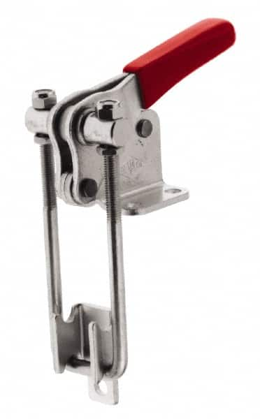 De-Sta-Co - 2,000 Lb Capacity, Vertical, U Hook, Flanged Base, Stainless Steel Pull Action Latch Clamp - 2.46" Drawing Movement, 5.77" OAL, Threaded U Hook, Straight Handle - Benchmark Tooling