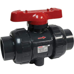 Asahi/America - 1-1/2" Pipe, Full Port, PVC True Union Design Ball Valve - 1 Piece, Socket x Thread Ends, Tee Handle - Benchmark Tooling