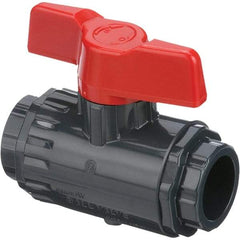 Asahi/America - 1-1/2" Pipe, Standard Port, PVC Ball Valve - Inline - Two Way Flow, Socket Ends, Tee Handle, 150 WOG - Benchmark Tooling