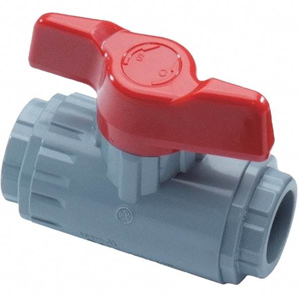 Asahi/America - 3/4" Pipe, Standard Port, PVC Ball Valve - Inline - Two Way Flow, Threaded Ends, Tee Handle, 150 WOG - Benchmark Tooling