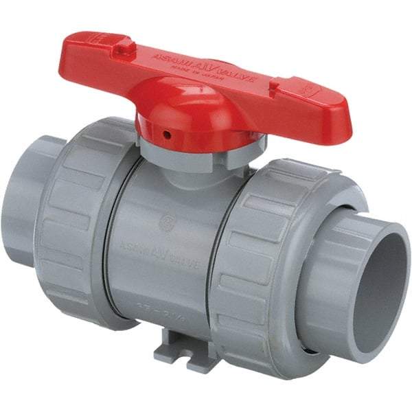 Asahi/America - 2-1/2" Pipe, Standard Port, CPVC True Union Design Ball Valve - Inline - Two Way Flow, Socket Ends, Tee Handle, 150 WOG - Benchmark Tooling