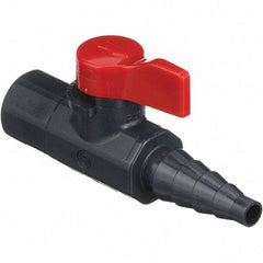 Asahi/America - 1/4" Pipe, Full Port, PVC Ball Valve - 1 Piece, FNPT X Barb Ends, Tee Handle, 150 WOG - Benchmark Tooling