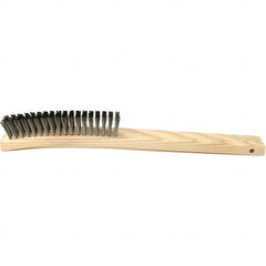 Brush Research Mfg. - 4 Rows x 19 Columns Stainless Steel Scratch Brush - 5-3/4" Brush Length, 14" OAL, 1 Trim Length, Wood Curved Back Handle - Benchmark Tooling