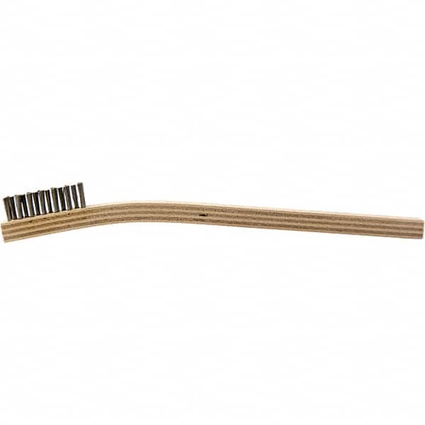 Brush Research Mfg. - 2 Rows x 7 Columns Stainless Steel Scratch Brush - 1/2" Brush Length, 7-1/4" OAL, 1/2 Trim Length, Wood Curved Back Handle - Benchmark Tooling