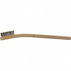 Brush Research Mfg. - 2 Rows x 7 Columns Stainless Steel Scratch Brush - 1/2" Brush Length, 7-1/4" OAL, 1/2 Trim Length, Wood Curved Back Handle - Benchmark Tooling