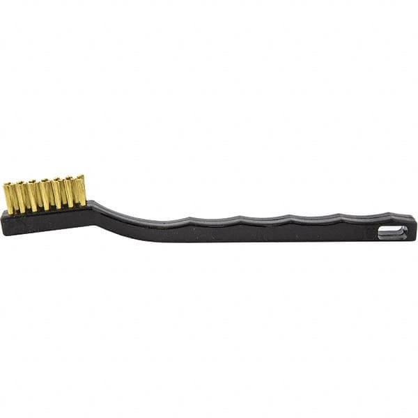 Brush Research Mfg. - 2 Rows x 7 Columns Brass Scratch Brush - 1/2" Brush Length, 7-1/4" OAL, 1/2 Trim Length, Wood Curved Back Handle - Benchmark Tooling