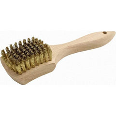 Brush Research Mfg. - 9 Rows x 10 Columns Brass Scratch Brush - 3" Brush Length, 8.87" OAL, 5/8 Trim Length, Wood Straight Back Handle - Benchmark Tooling