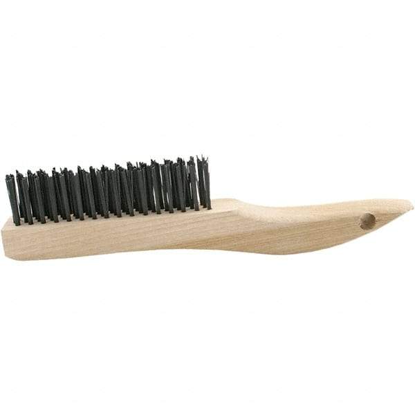 Brush Research Mfg. - 4 Rows x 16 Columns Bronze Scratch Brush - 5-3/4" Brush Length, 10-1/4" OAL, 1-1/8 Trim Length, Wood Curved Back Handle - Benchmark Tooling