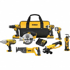 DeWALT - Cordless Tool Combination Kits Voltage: 20 Tools: 1/2" Compact Drill/Driver; 1/4" Impact Driver; 6-1/2 Circular Saw; Reciprocating Saw; 4-1/2"/ 5'' Grinder; Drywall Cut-Out Tool; 1/2" High Torque Impact Wrench; LED Work Light - Benchmark Tooling