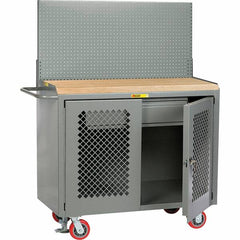 Little Giant - 3,600 Lb Capacity, 2 Shelf, 1 Drawer, 2 Door Mobile Bench Cabinet with Pegboard Panel - 53" Wide x 24" Deep x 43" High, Steel, Gray - Benchmark Tooling
