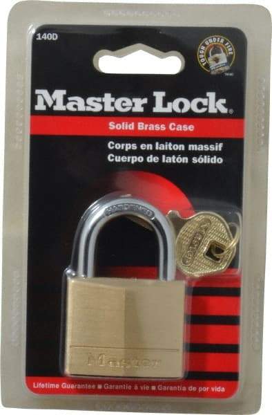 Master Lock - 7/8" Shackle Clearance, Keyed Different Solid Brasss Padlock - 1/4" Shackle Diam, Solid Brass - Benchmark Tooling