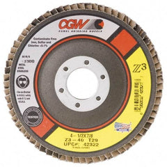 Camel Grinding Wheels - 60 Grit, 7" Disc Diam, 5/8-11 Center Hole, Type 29 Zirconia Alumina Flap Disc - 8,600 Max RPM, Poly Cotton Backing, Arbor Attaching System, Coated - Benchmark Tooling