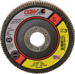 Camel Grinding Wheels - 60 Grit, 4-1/2" Disc Diam, 7/8" Center Hole, Type 29 Zirconia Alumina Flap Disc - 13,300 Max RPM, Poly Cotton Backing, Arbor Attaching System, Coated - Benchmark Tooling
