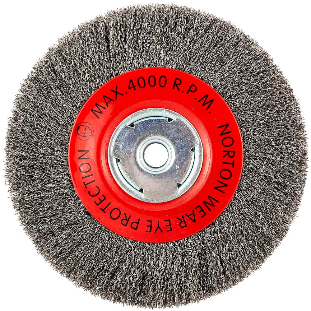 Norton - 8" OD, 5/8" Arbor Hole, Crimped Carbon Wheel Brush - Benchmark Tooling