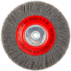 Norton - 8" OD, 5/8" Arbor Hole, Crimped Carbon Wheel Brush - Benchmark Tooling