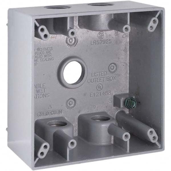 Hubbell-Raco - 4-1/2 x 4-1/2 x 2-1/4" Aluminum Square Weather Resistant Outlet Box - Benchmark Tooling