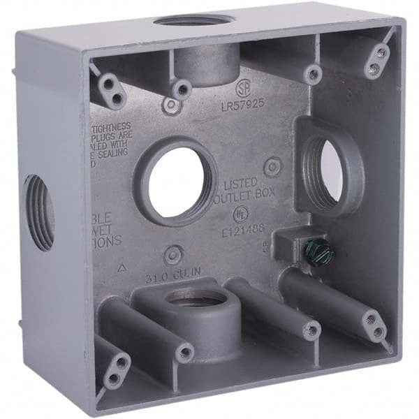 Hubbell-Raco - 4-1/2 x 4-1/2 x 2-1/4" Aluminum Square Weather Resistant Outlet Box - Benchmark Tooling