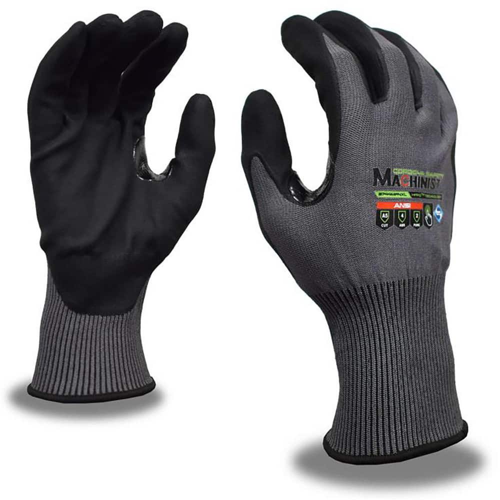 Puncture-Resistant Gloves:  Size  Medium,  ANSI Cut  A5,  ANSI Puncture  3,  Micro-Foam Nitrile,   ™HPPG ™ High Performance Polyethylene Graphene Gray & Black,  Palm & Fingertips Coated,  Engineered Yarn Lined,  High Performance Polyethylene Graphene (HPP