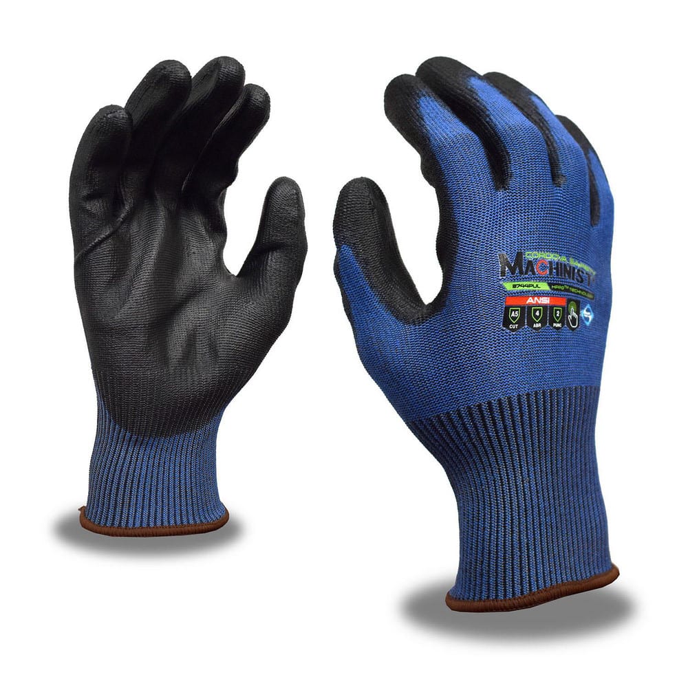 Puncture-Resistant Gloves:  Size  2X-Large,  ANSI Cut  A5,  ANSI Puncture  3,  Polyurethane,   ™HPPG ™ High Performance Polyethylene Graphene Blue & Black,  Palm & Fingertips Coated,  Engineered Yarn Lined,  High Performance Polyethylene Graphene (HPPG) B