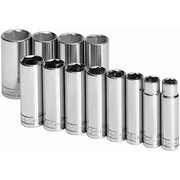 SK - 1/2" Drive Deep Socket Set - 1/2 to 1-1/4", Inch Measurement Standard - Benchmark Tooling