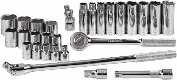 SK - 28 Piece 1/2" Drive Standard Deep Socket Set - 6 Points, 3/8 to 1-1/4", Inch Measurement Standard - Benchmark Tooling